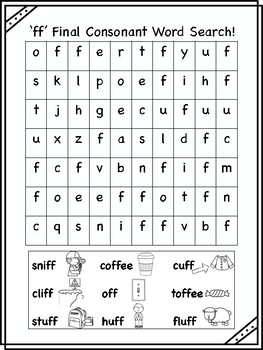 ff Double Final Consonant Word Searches! by Lauren McIntyre | TpT