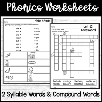 First Grade Phonics Unit 12 Two Syllable Words Compound Words Trick Words