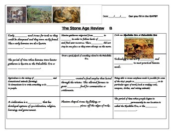 fill in the gap activity review for stone age ell social studies