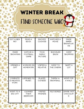 Preview of Find Someone who winter break | Editable