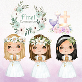 first communion girl clipart set, instant download PNG file