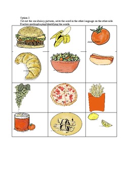 Preview of flash cards pg. 1 - food- 12- small - .doc (7.1 mb)  - Span/French/Esl