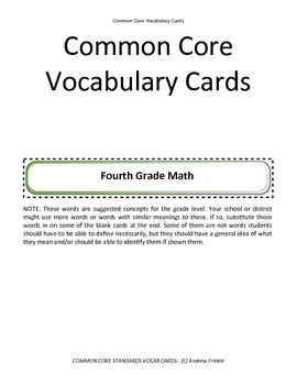 Preview of fourth grade common core standards vocabulary cards Math ELA