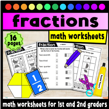 Preview of fractions math worksheets for 1st and 2nd graders