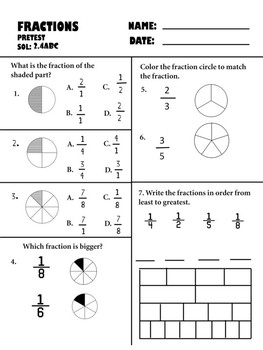 fractions pretest, posttest, and retest by Second Goodies | TPT