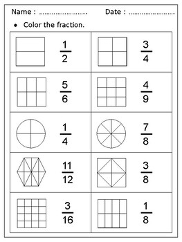 fractions worksheets : Identifying Fractions ( writing and coloring ) 4 ...