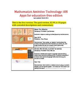 Preview of free: Math Assistive Technology: iOS Apps for math education