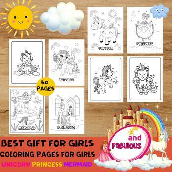 Preview of Back to school girls activities-free unicorn-princess-mermaid coloring pages