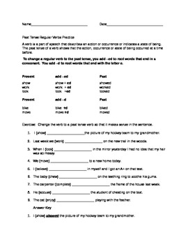 Preview of free verb tense worksheet adding ed and d