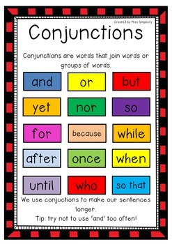 freebie CONJUNCTIONS poster- 1 page color poster – great reference for
