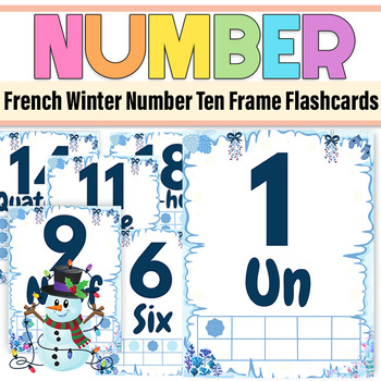 Preview of French Winter Number Ten Frame Flashcards 1 & 20|Theme Winter Math  Prek & K.