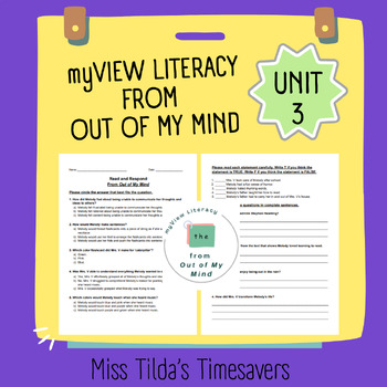 Preview of from Out of My Mind - Read and Respond myView Literacy 4