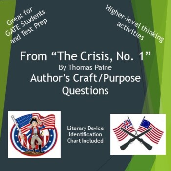 Preview of from The Crisis No. 1 Author's Craft/Purpose Questions and Literary Device Chart