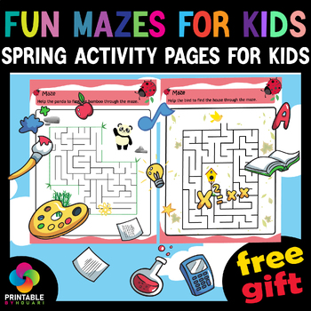 Preview of fun free gift for kids, spring mazes for kids, spring animals activity for kids