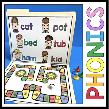 Preview of Kindergarten Phonics Games - CVC Words - Roll the Dice Read Short Vowels