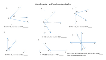 supplementary angle worksheet