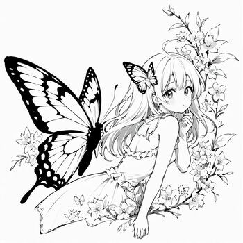 Preview of Butterfly w/Anime girl 4 PDFs for poster making 15x15 22x22 29x29 37x37