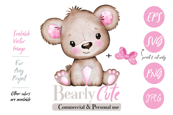 Girl Teddy Bear in Pink Brown Clip Art Graphic by clipArtem · Creative  Fabrica