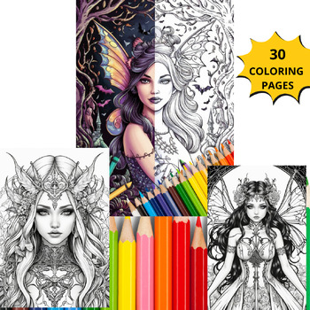 Preview of gothic fairy coloring pages-Coloring Sheets, Instant Download, Printable PDF