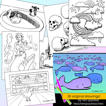 Preview of grab bag - original hand-drawn coloring sheets