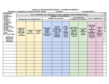 Preview of grille d'évaluation ultimate frisbee