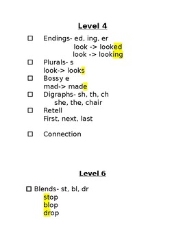Preview of guided reading level checklist- level 4 and 6