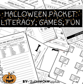 Preview of halloween packet / games / ELA / no prep / activities / worksheets