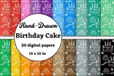 hand drawn birthday Cake, colorful digital papers