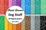 hand drawn dog stuff, colorful digital papers