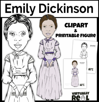 Preview of hand sketched Emily Dickinson paper doll & mask with selected quotes