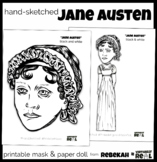 hand sketched Jane Austen paper doll & mask with selected quotes