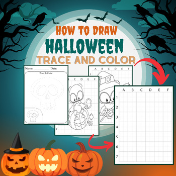 Preview of happy Halloween A How to Draw |October |step by step Trace and color Activities