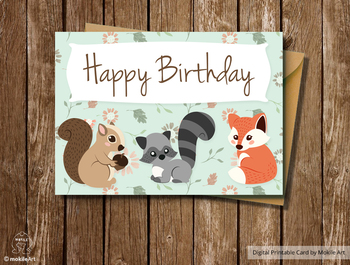 Preview of happy birthday,birthday cards, Printable Birthday Card , woodland