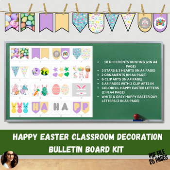 Preview of easter classroom Decoration april bunting labels letters Bulletin Board Kit