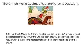 Preview of The Grinch Movie Decimal/Fraction/Percent Questions