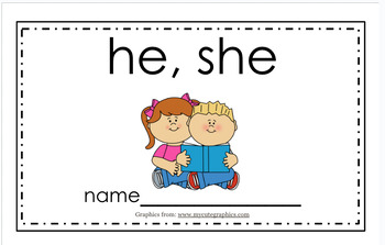 Preview of he, she - sight word book (fill in the blank)
