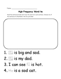 he sight word worksheet- trace, read, draw.
