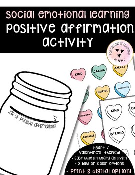 Preview of Valentine's Day Craft Positive Affirmation Hearts SEL No Prep & Digital Resource