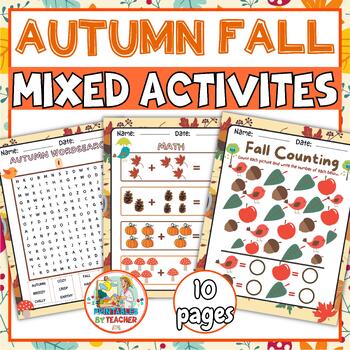 Preview of autumn activities- Autumn fall mixed activities for kids- free autumn worksheets