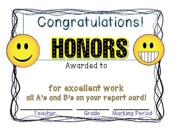 High Honors Honor Roll Certificate Print And Go Emoji Color Black And White