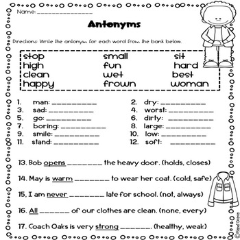 homophones synonyms antonyms grammar worksheets anchor charts ela