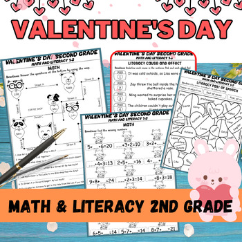 Preview of Valentine's Day Math and Literacy Activities Center for Second Grade