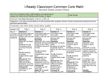 Preview of i-Ready Classroom Math Common Core 2nd Grade Lesson Plans - Lesson 10 (Editable)