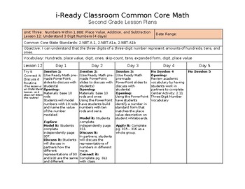 Preview of i-Ready Classroom Math Common Core 2nd Grade Lesson Plans - Lesson 12 (Editable)