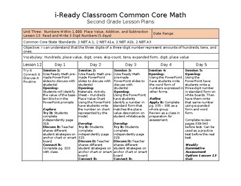 Preview of i-Ready Classroom Math Common Core 2nd Grade Lesson Plans - Lesson 13 (Editable)