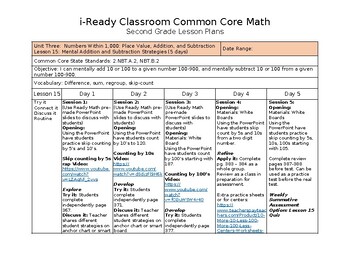 Preview of i-Ready Classroom Math Common Core 2nd Grade Lesson Plans - Lesson 15 (Editable)