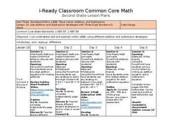 Preview of i-Ready Classroom Math Common Core 2nd Grade Lesson Plans - Lesson 18 (Editable)
