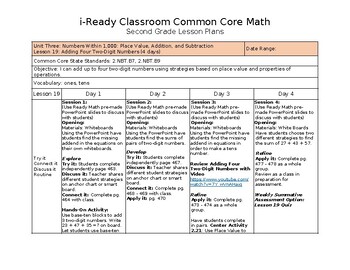 Preview of i-Ready Classroom Math Common Core 2nd Grade Lesson Plans - Lesson 19 (Editable)
