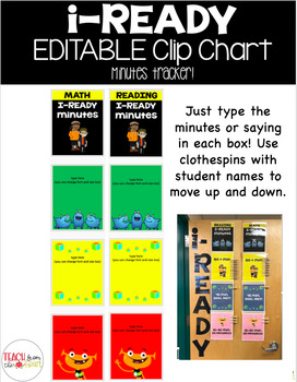 Preview of i-Ready EDITABLE clip chart (red, yellow, green)