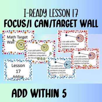 Preview of i-Ready Lesson 17 Focus Wall/Target Wall/I Can Statements Kindergarten